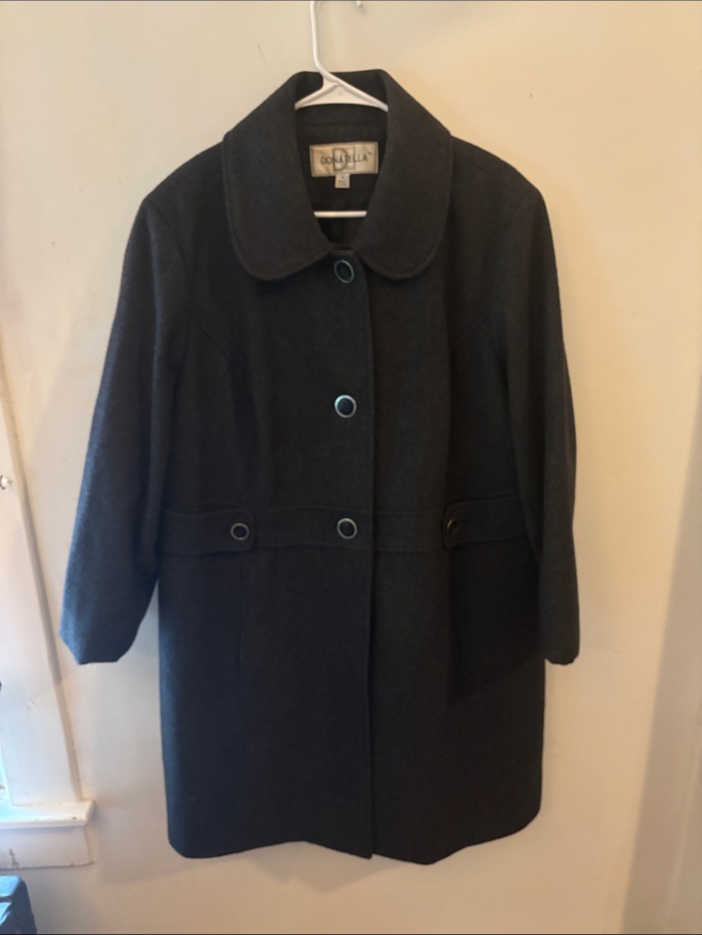 Donatella Black 60% Wool Blend Mid-Length Button Coat Size 1X